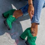 -WYPRZEDANE- Mokasyny na słupku Madam Mollo zielone