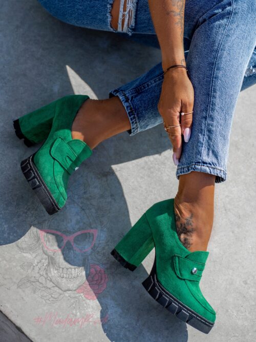 -WYPRZEDANE- Mokasyny na słupku Madam Mollo zielone