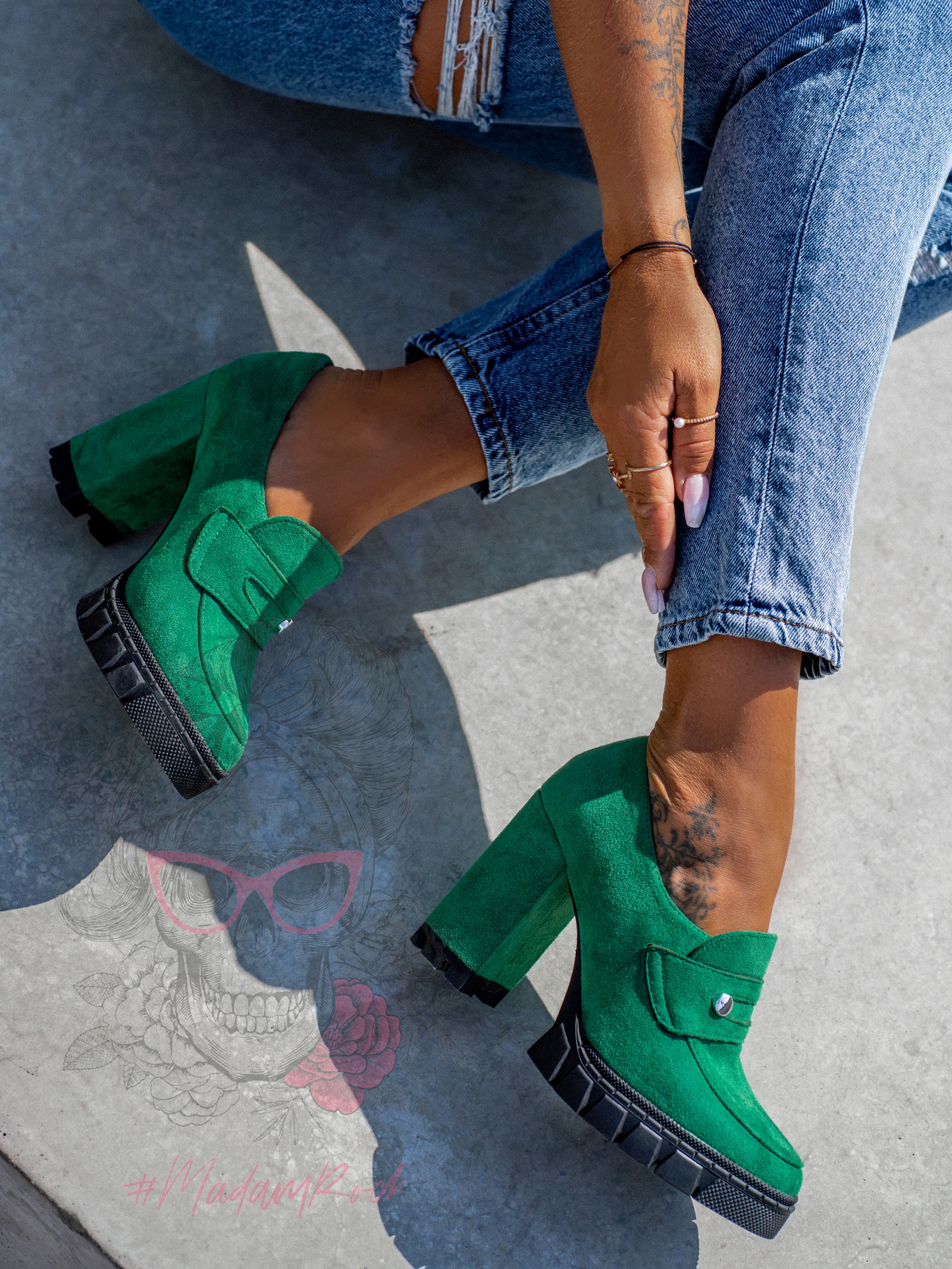 -WYPRZEDANE- Mokasyny na słupku Madam Mollo zielone -WYPRZEDANE- Mokasyny na słupku Madam Mollo zielone