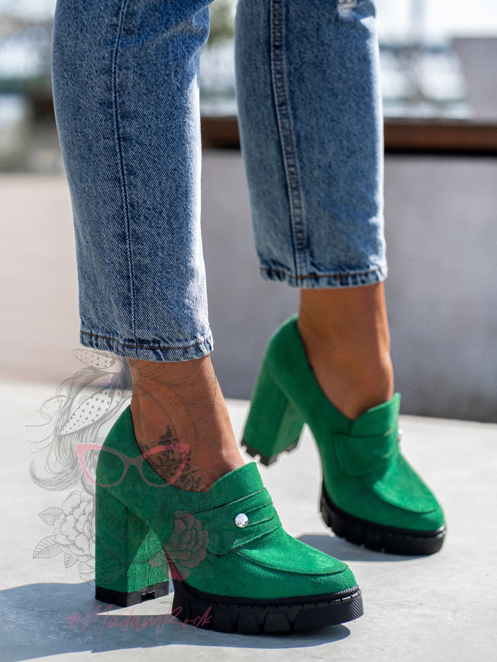 -WYPRZEDANE- Mokasyny na słupku Madam Mollo zielone -WYPRZEDANE- Mokasyny na słupku Madam Mollo zielone