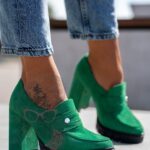 -WYPRZEDANE- Mokasyny na słupku Madam Mollo zielone