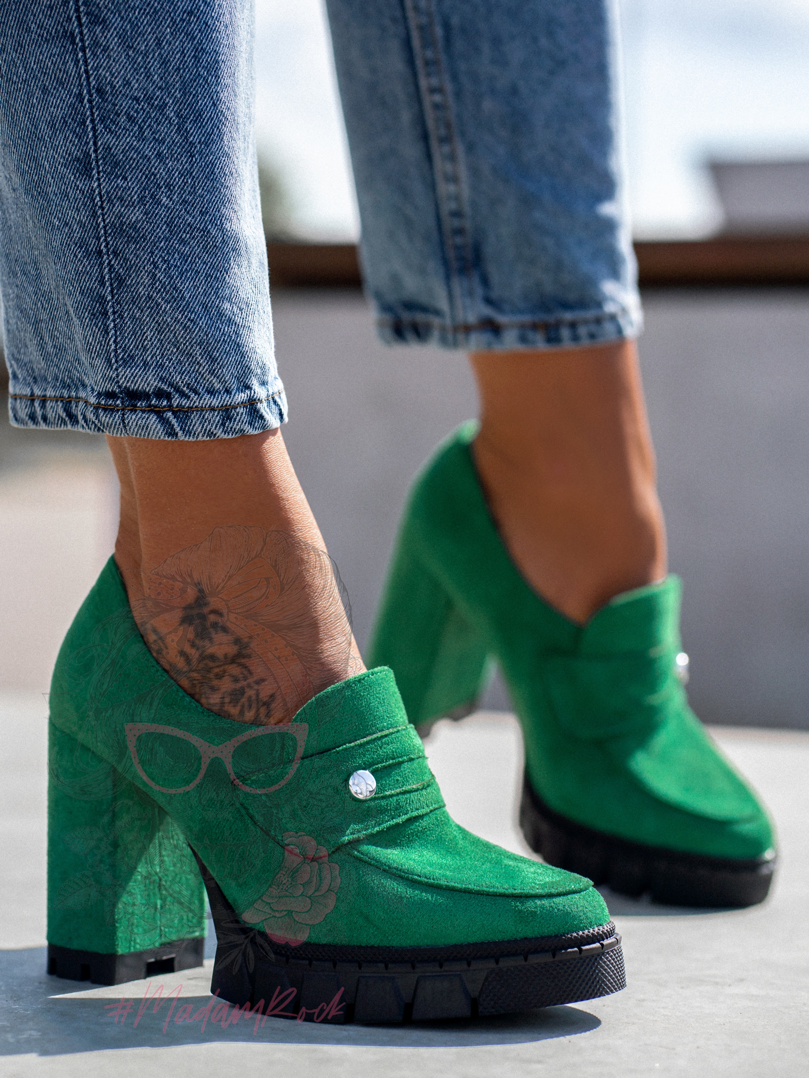 -WYPRZEDANE- Mokasyny na słupku Madam Mollo zielone -WYPRZEDANE- Mokasyny na słupku Madam Mollo zielone