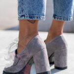 -WYPRZEDANE- Mokasyny na słupku Madam Mollo szare