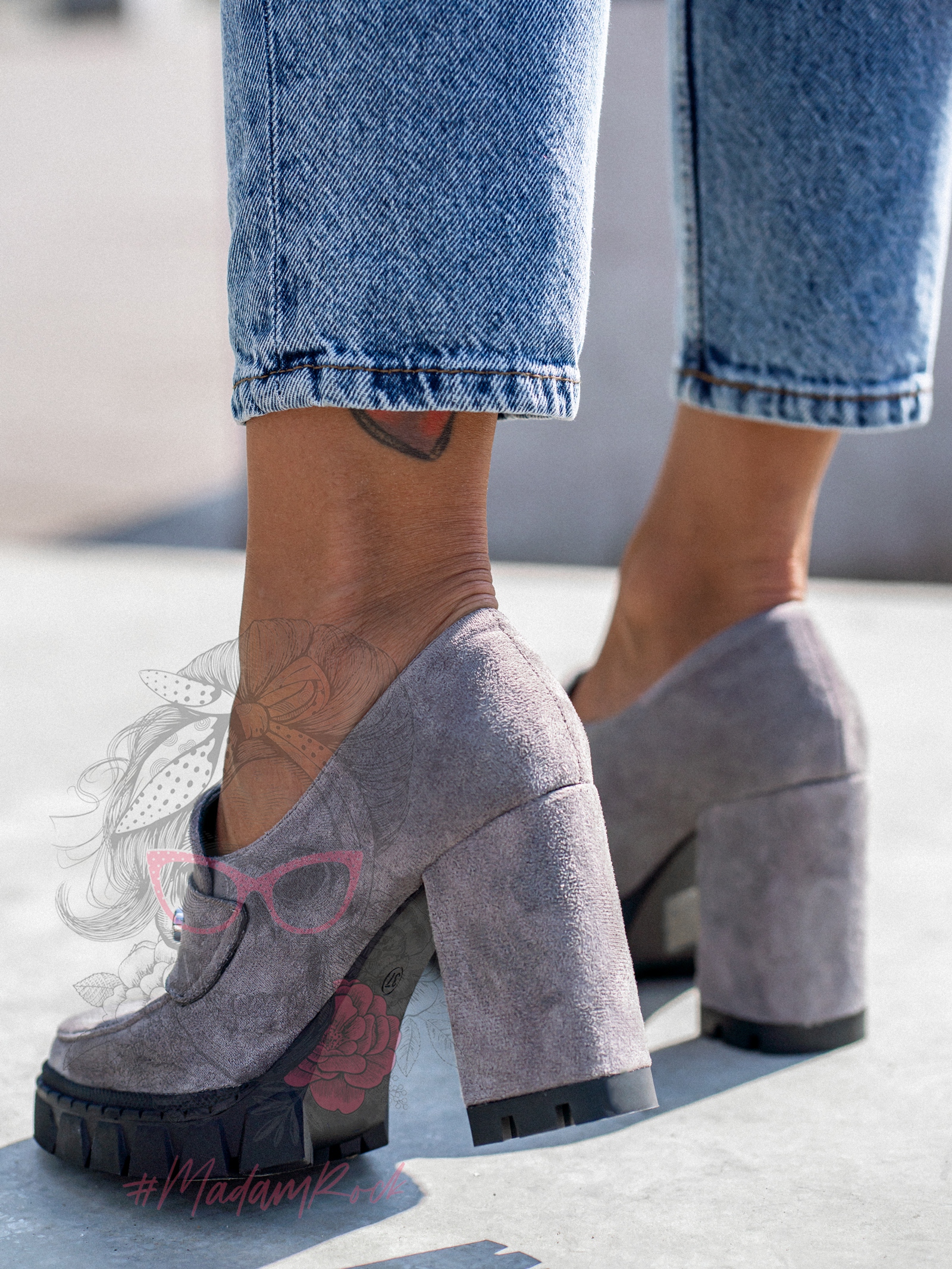 -WYPRZEDANE- Mokasyny na słupku Madam Mollo szare -WYPRZEDANE- Mokasyny na słupku Madam Mollo szare