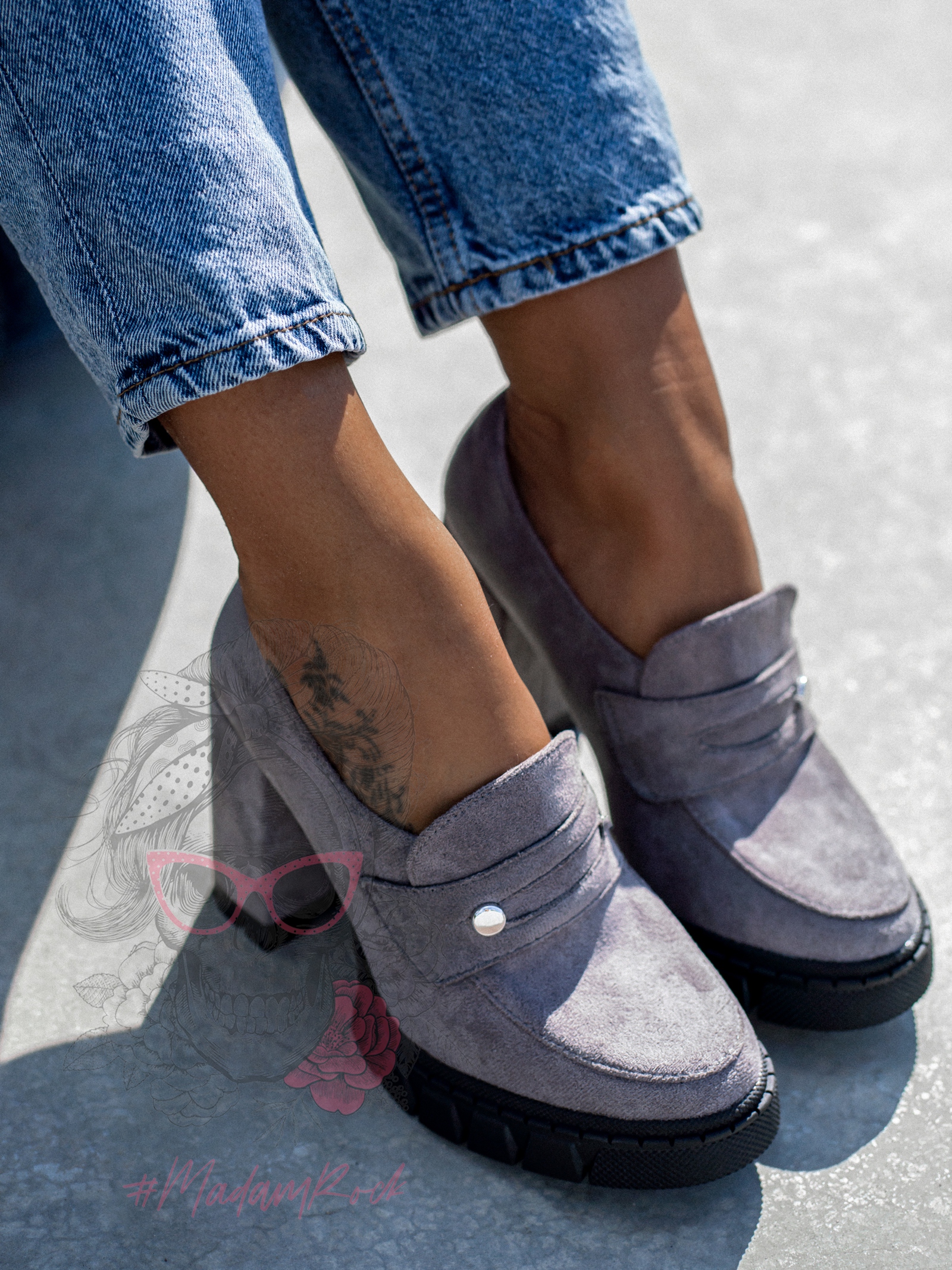 -WYPRZEDANE- Mokasyny na słupku Madam Mollo szare -WYPRZEDANE- Mokasyny na słupku Madam Mollo szare