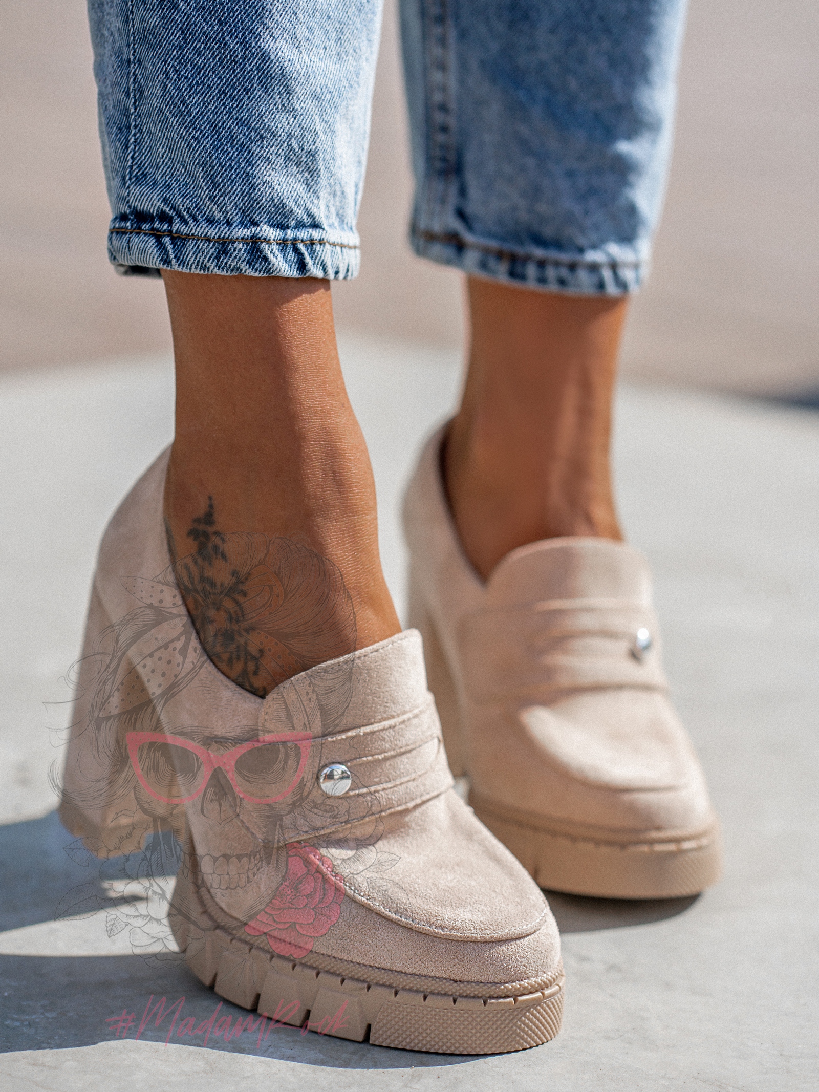 Mokasyny na słupku Madam Mollo beżowe