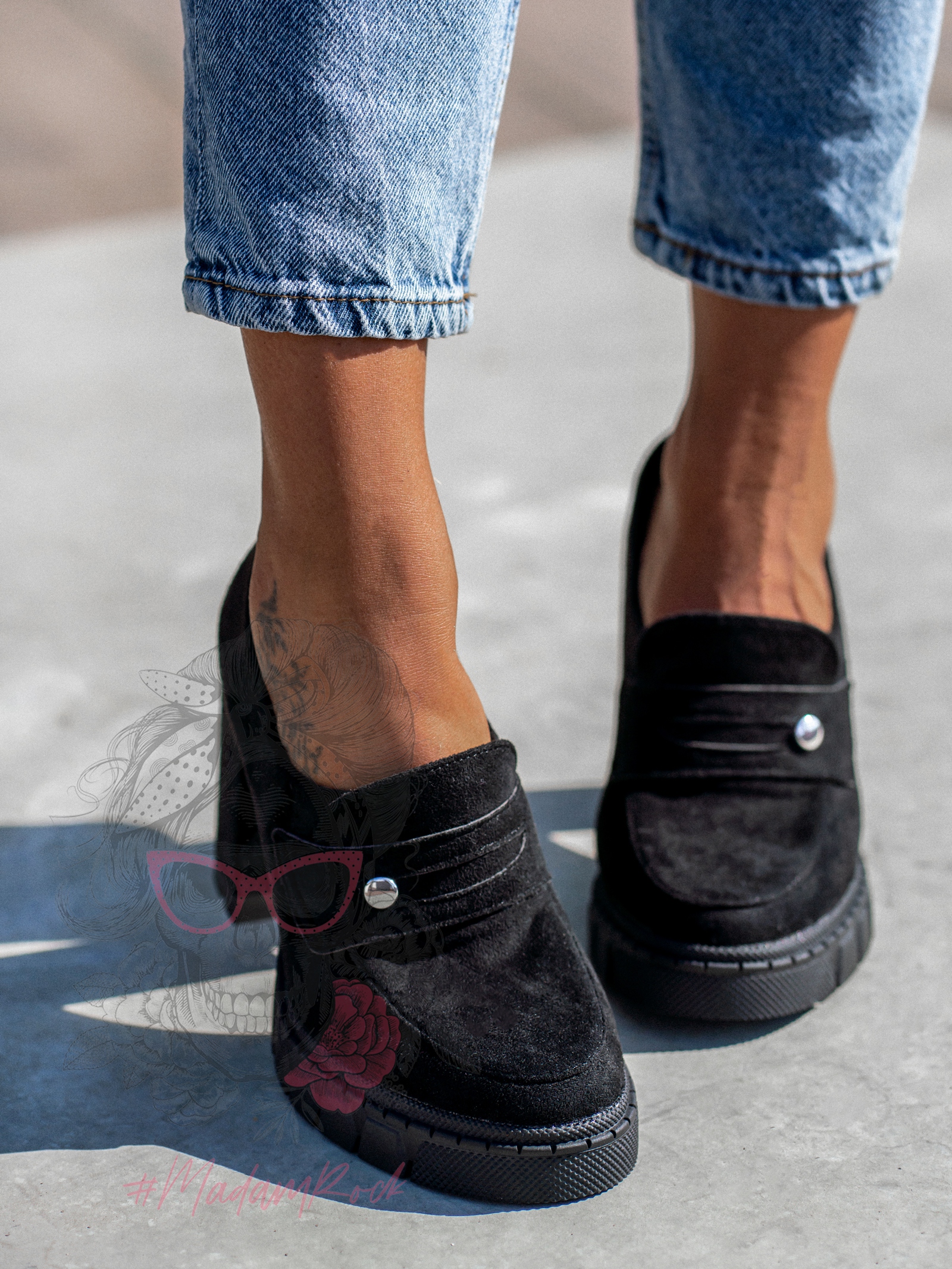 Mokasyny na słupku Madam Mollo czarne