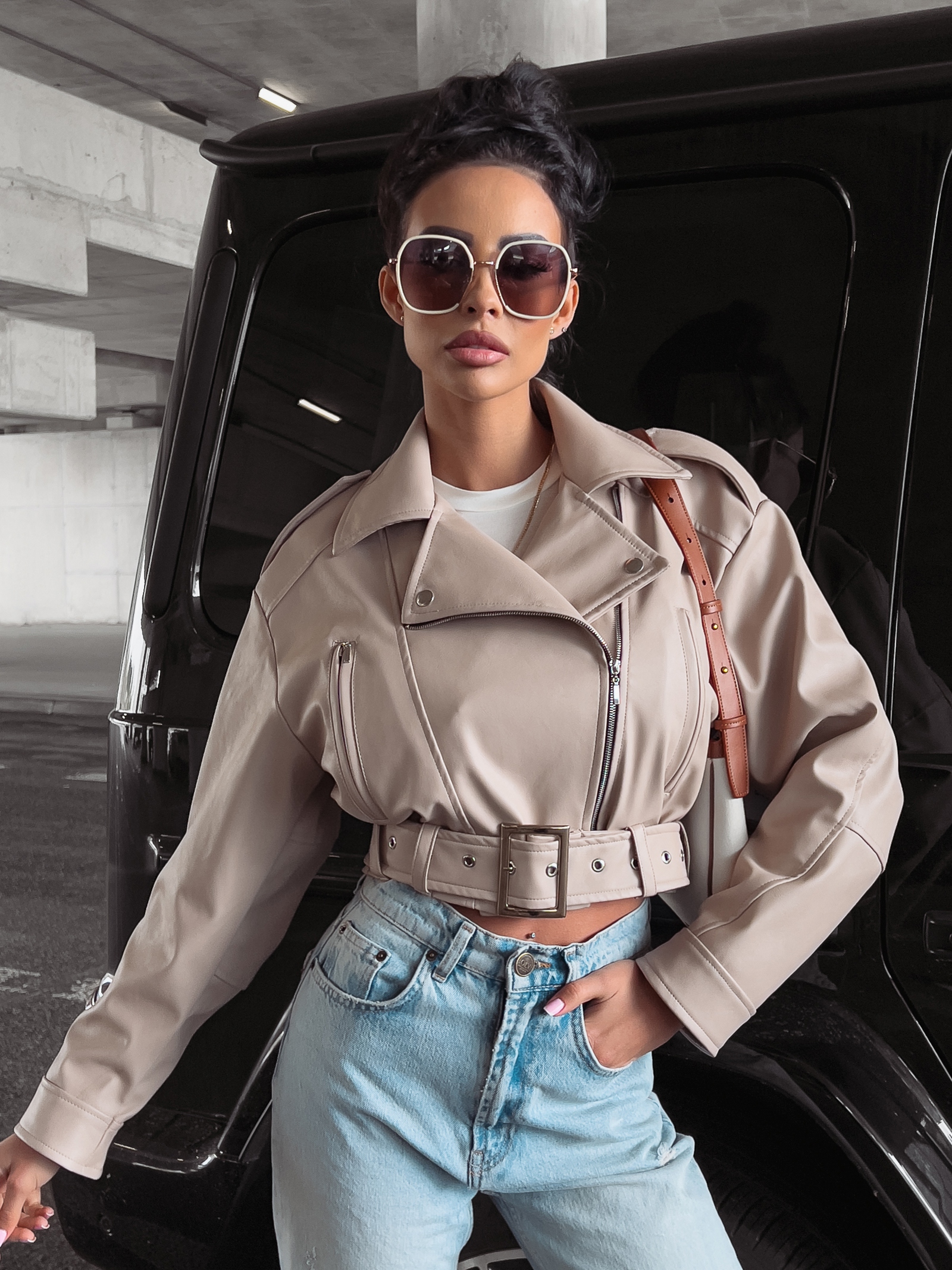 Kurtka ramoneska z ekoskóry Celestia Ola Voga beżowa