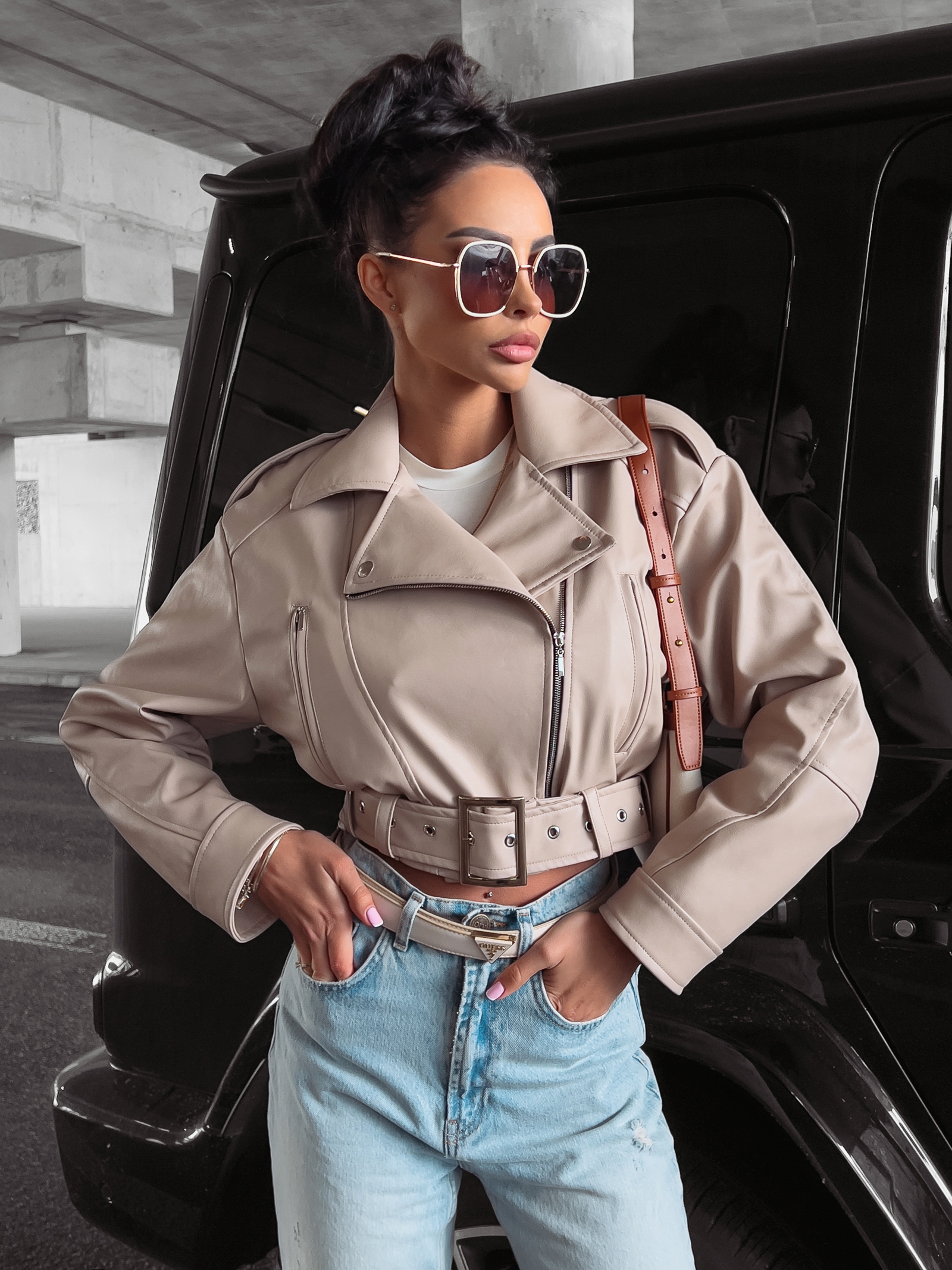 Kurtka ramoneska z ekoskóry Celestia Ola Voga beżowa