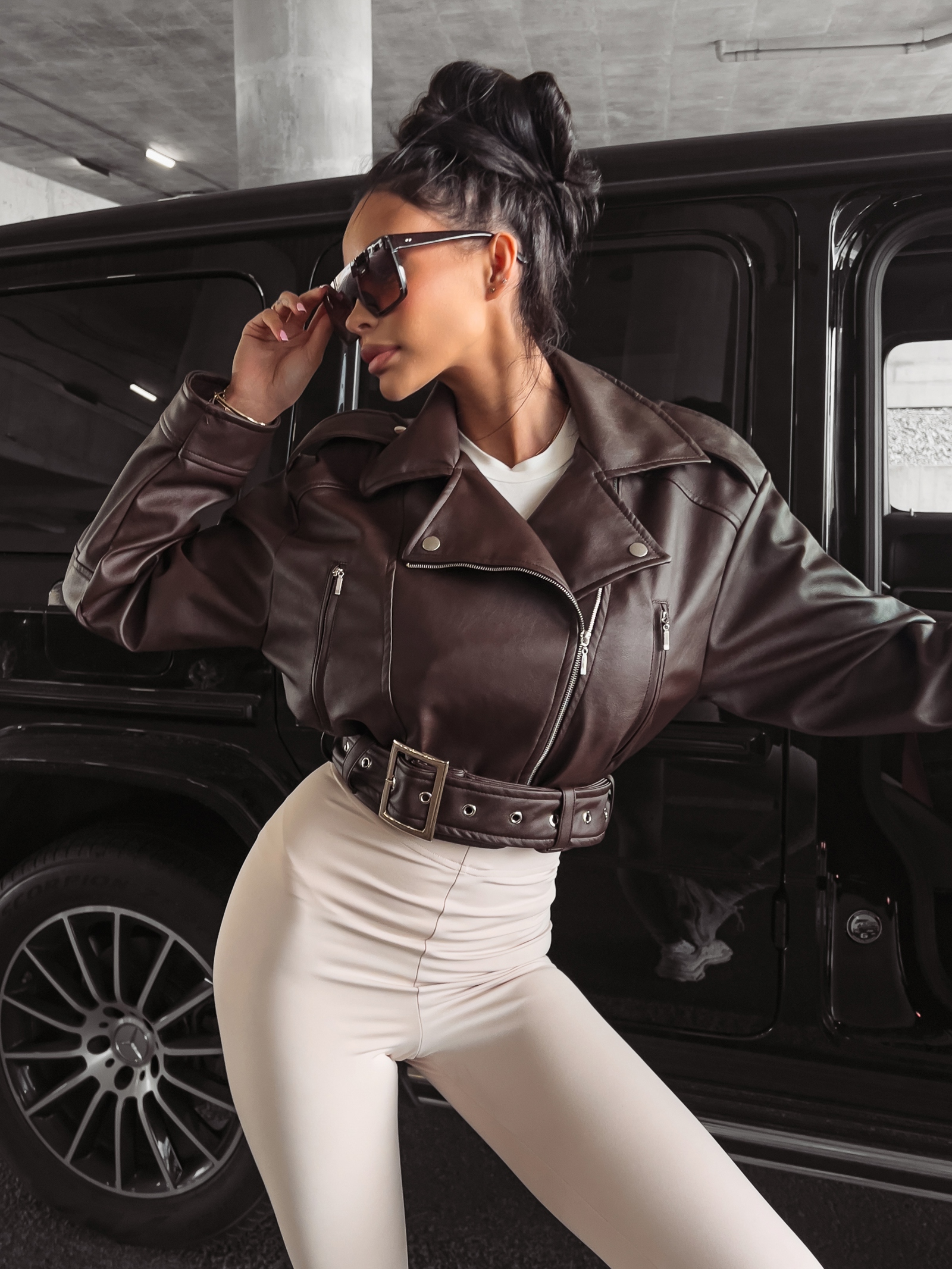 Kurtka ramoneska z ekoskóry Celestia Ola Voga brązowa