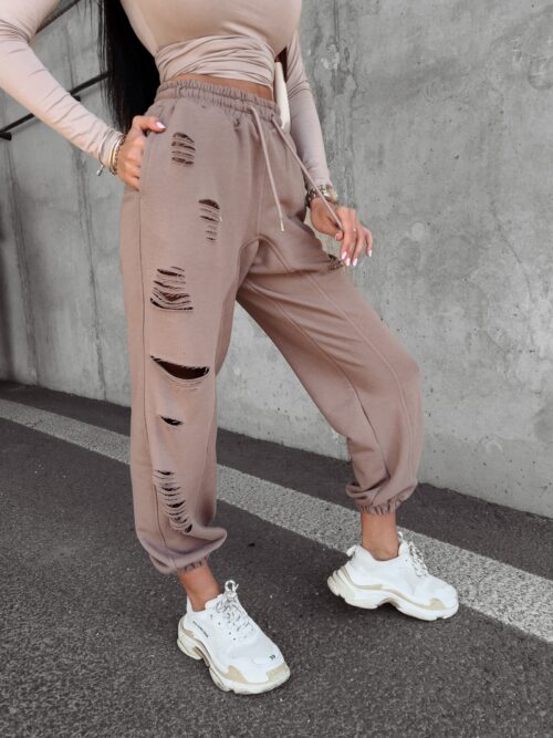 Spodnie dresowe z przetarciami Francis Ola Voga latte