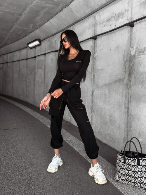 Spodnie dresowe z przetarciami Francis Ola Voga czarne