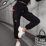 Spodnie dresowe z przetarciami Francis Ola Voga czarne