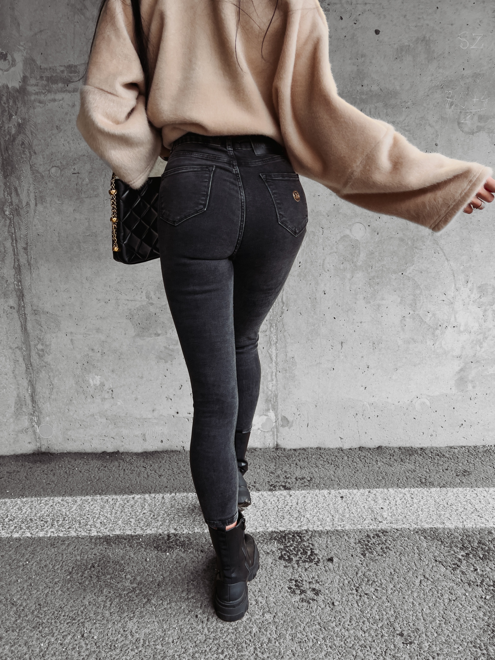 Spodnie jeansowe skinny Elma Ola Voga czarne