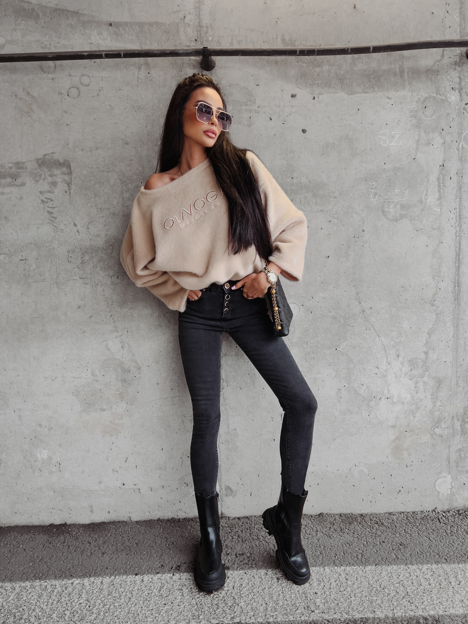 Spodnie jeansowe skinny Elma Ola Voga czarne