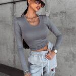 Bluzka gładka dopasowana Aura Ola Voga grafitowa