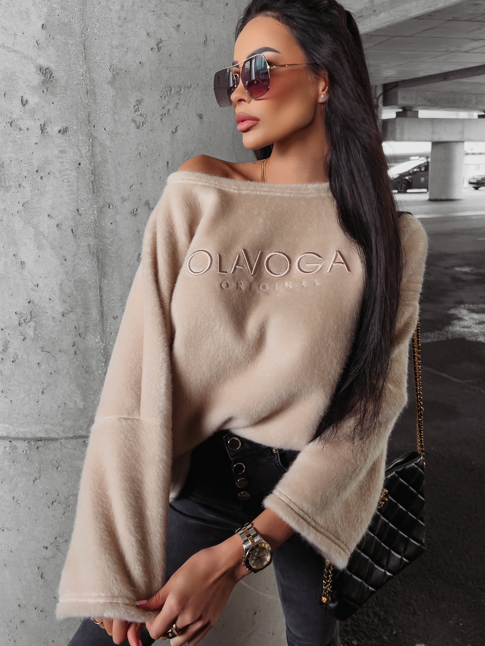 Bluza ocieplana oversize Elza Ola Voga beżowa