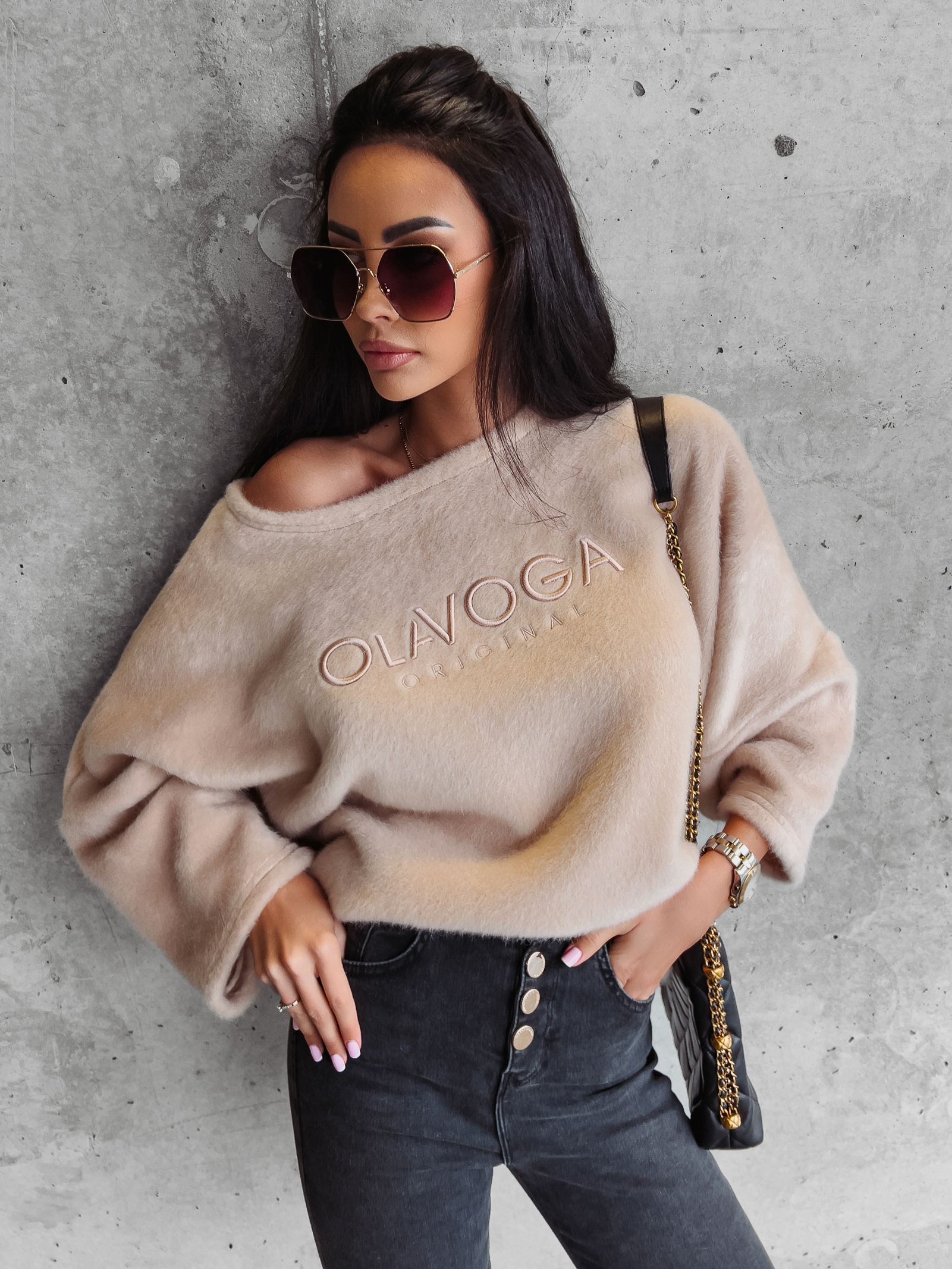 Bluza ocieplana oversize Elza Ola Voga beżowa