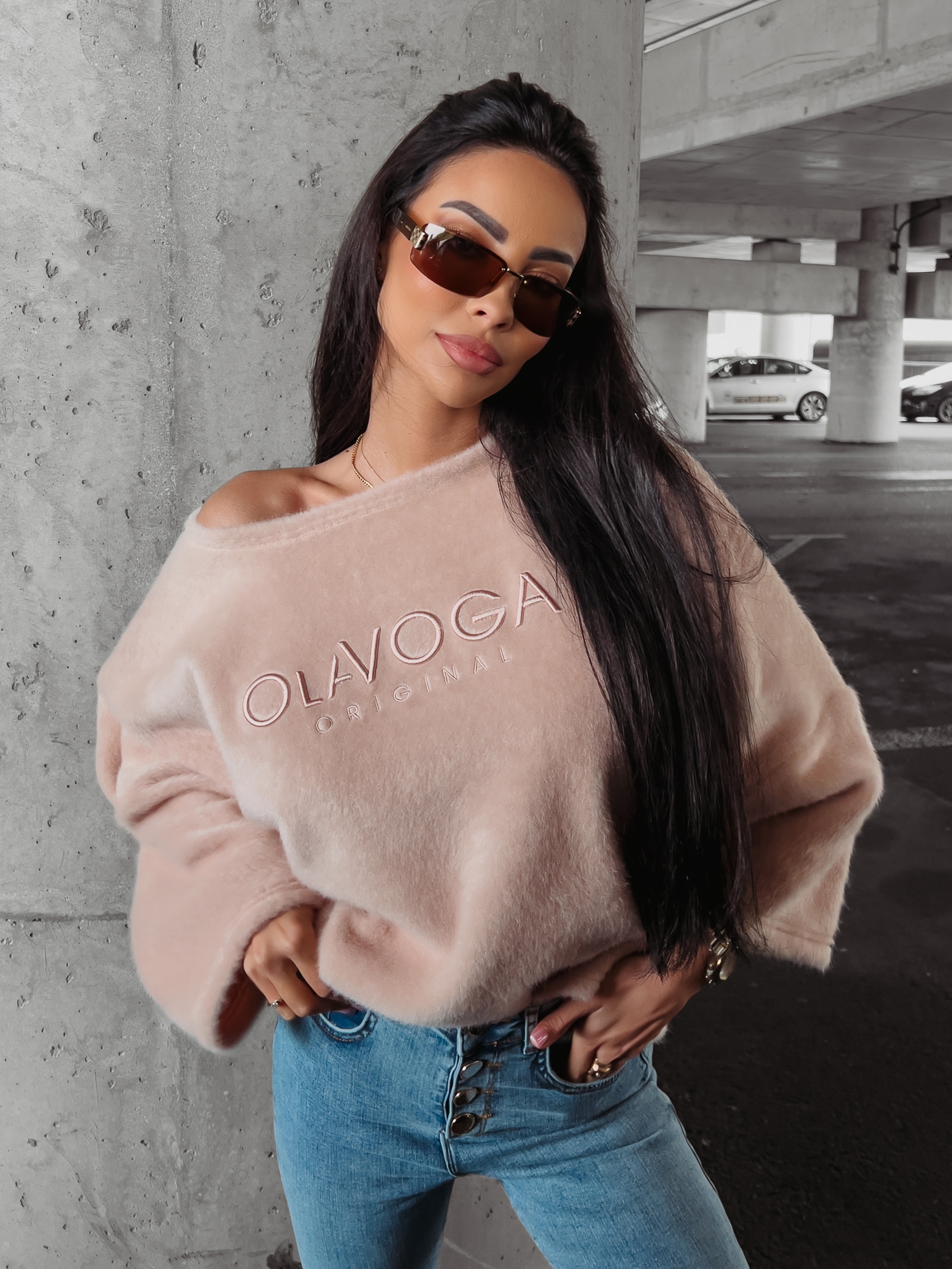 Bluza ocieplana oversize Elza Ola Voga pudrowa