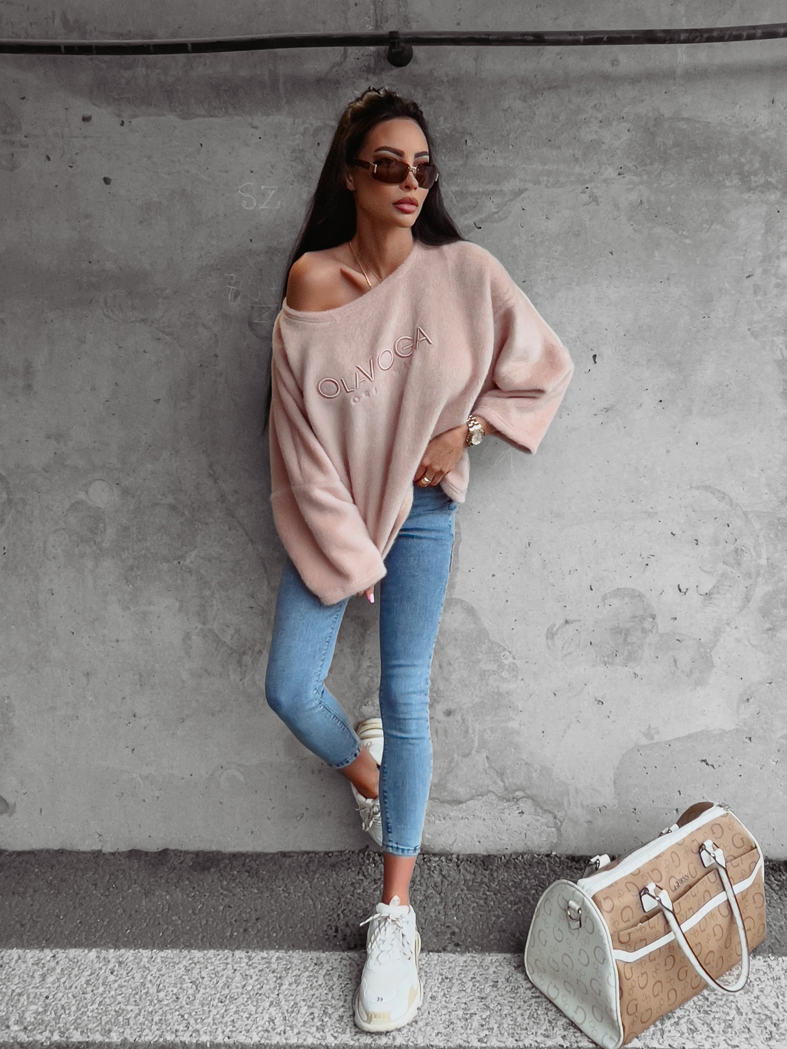 Bluza ocieplana oversize Elza Ola Voga pudrowa