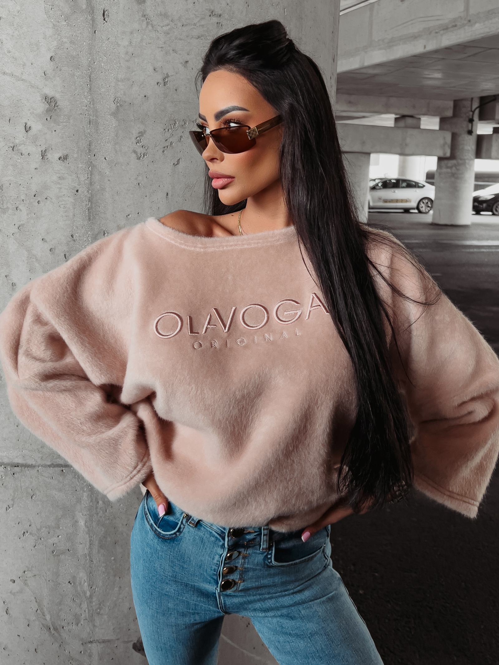 Bluza ocieplana oversize Elza Ola Voga pudrowa