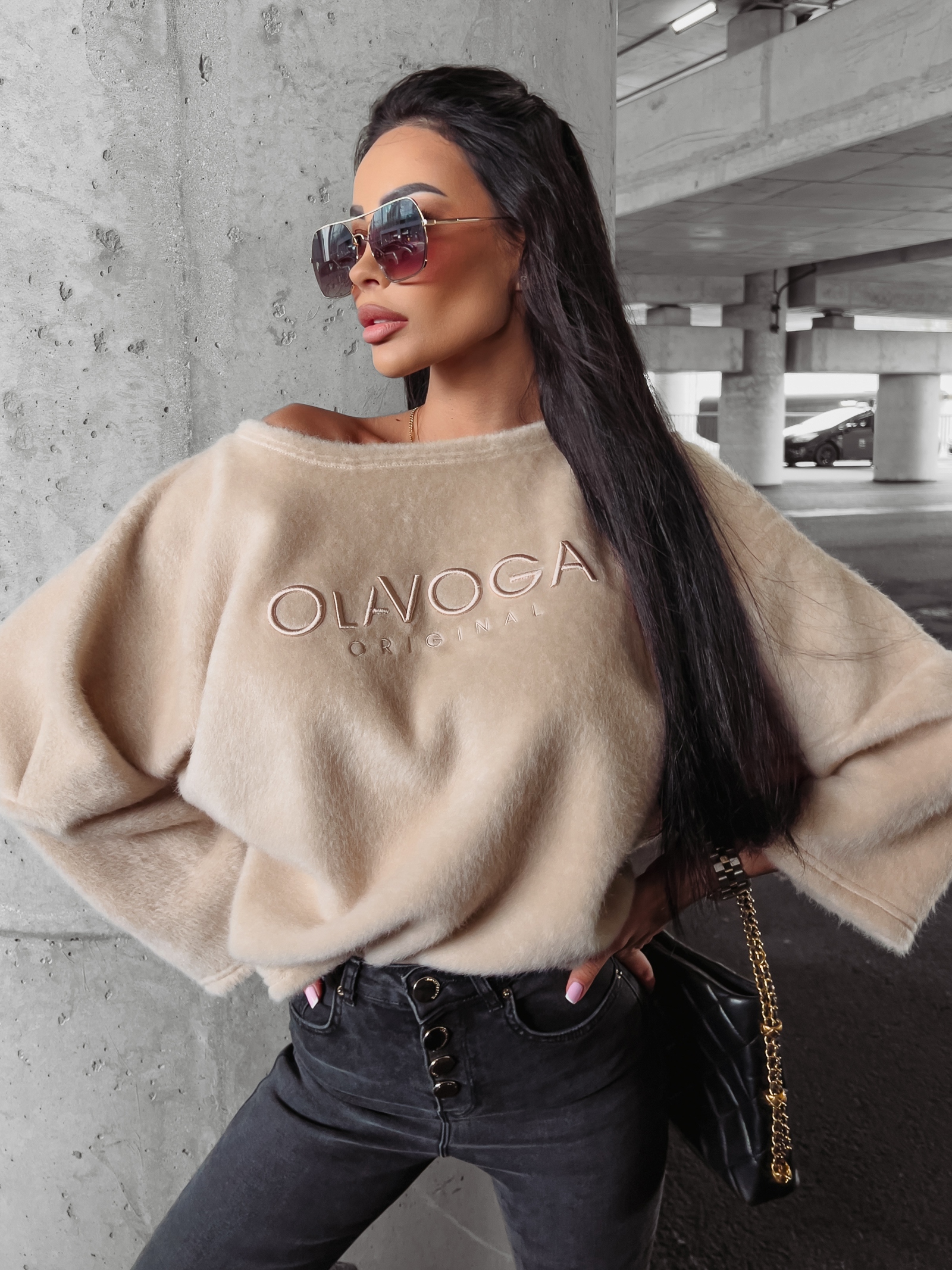 Bluza ocieplana oversize Elza Ola Voga beżowa