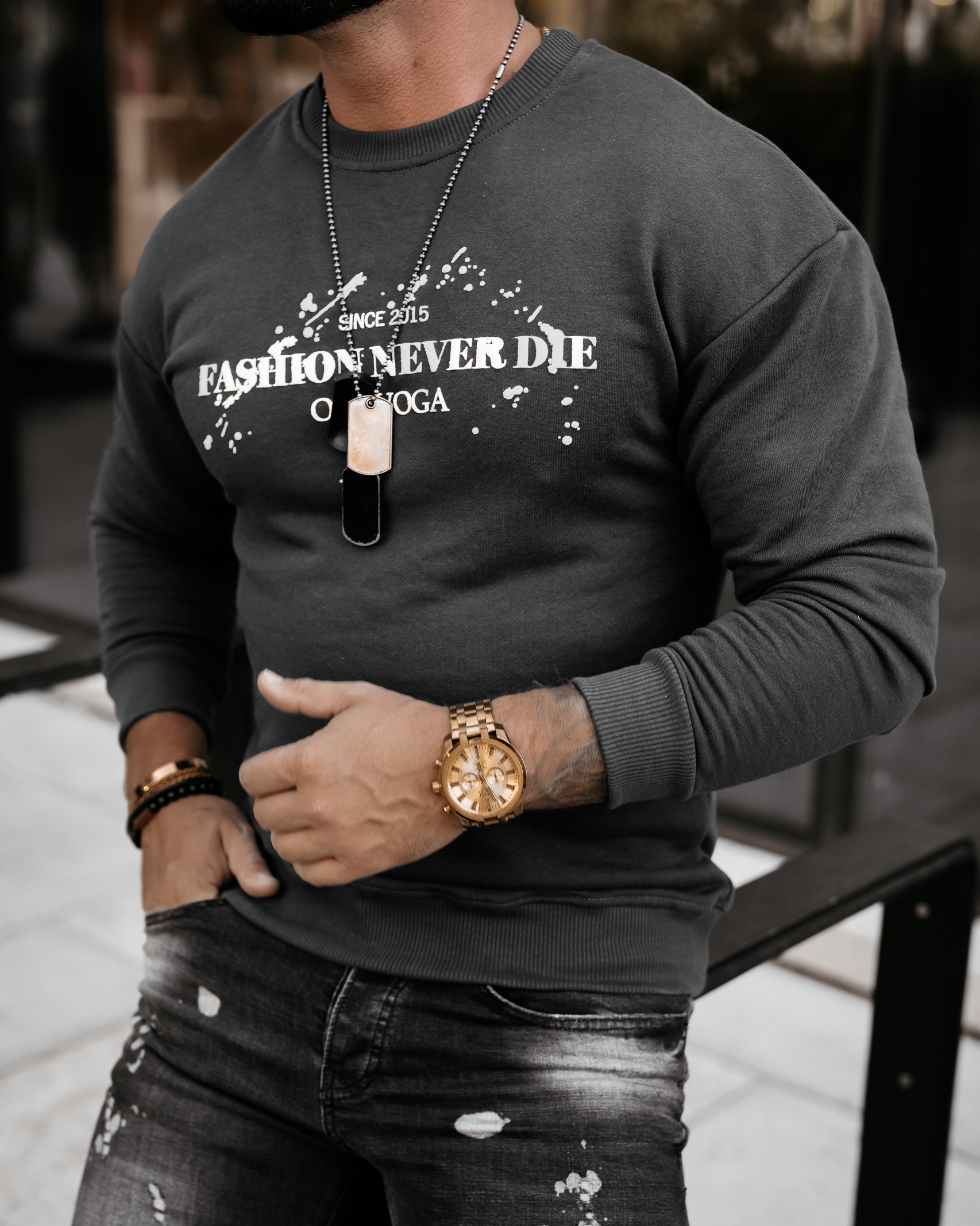 Bluza męska z nadrukiem Emil Ola Voga grafitowa