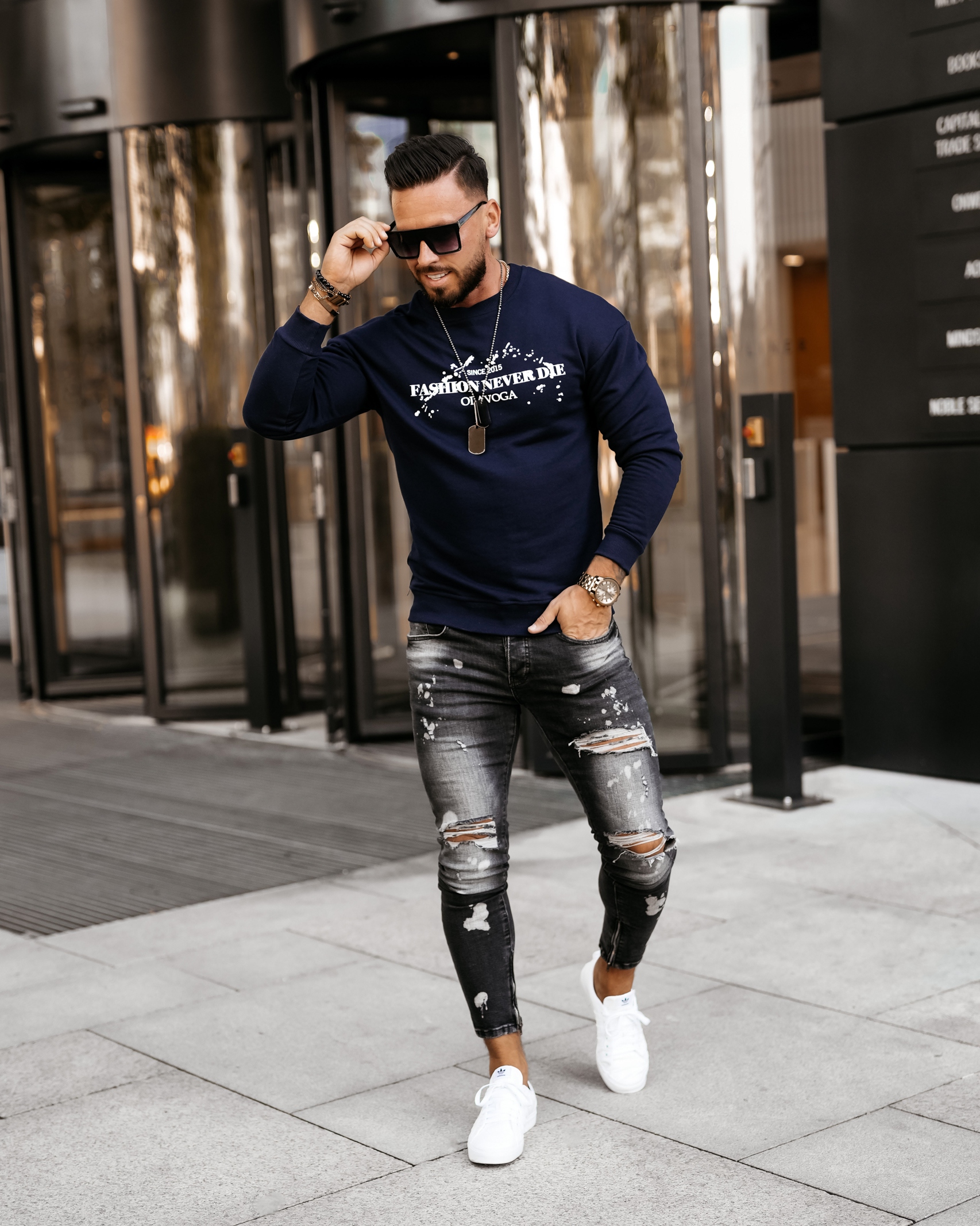 Bluza męska z nadrukiem EMIL OLAVOGA granatowa