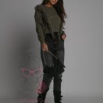 Spodnie jeansowe wysoki stan Graf Ola Voga szare