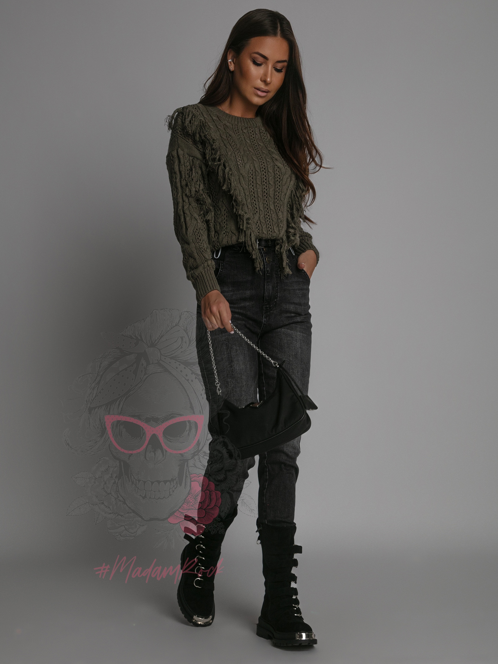 Spodnie jeansowe wysoki stan Graf Ola Voga szare