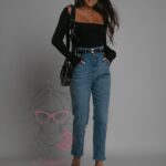 Spodnie jeansowe wysoki stan Graf Ola Voga niebieskie