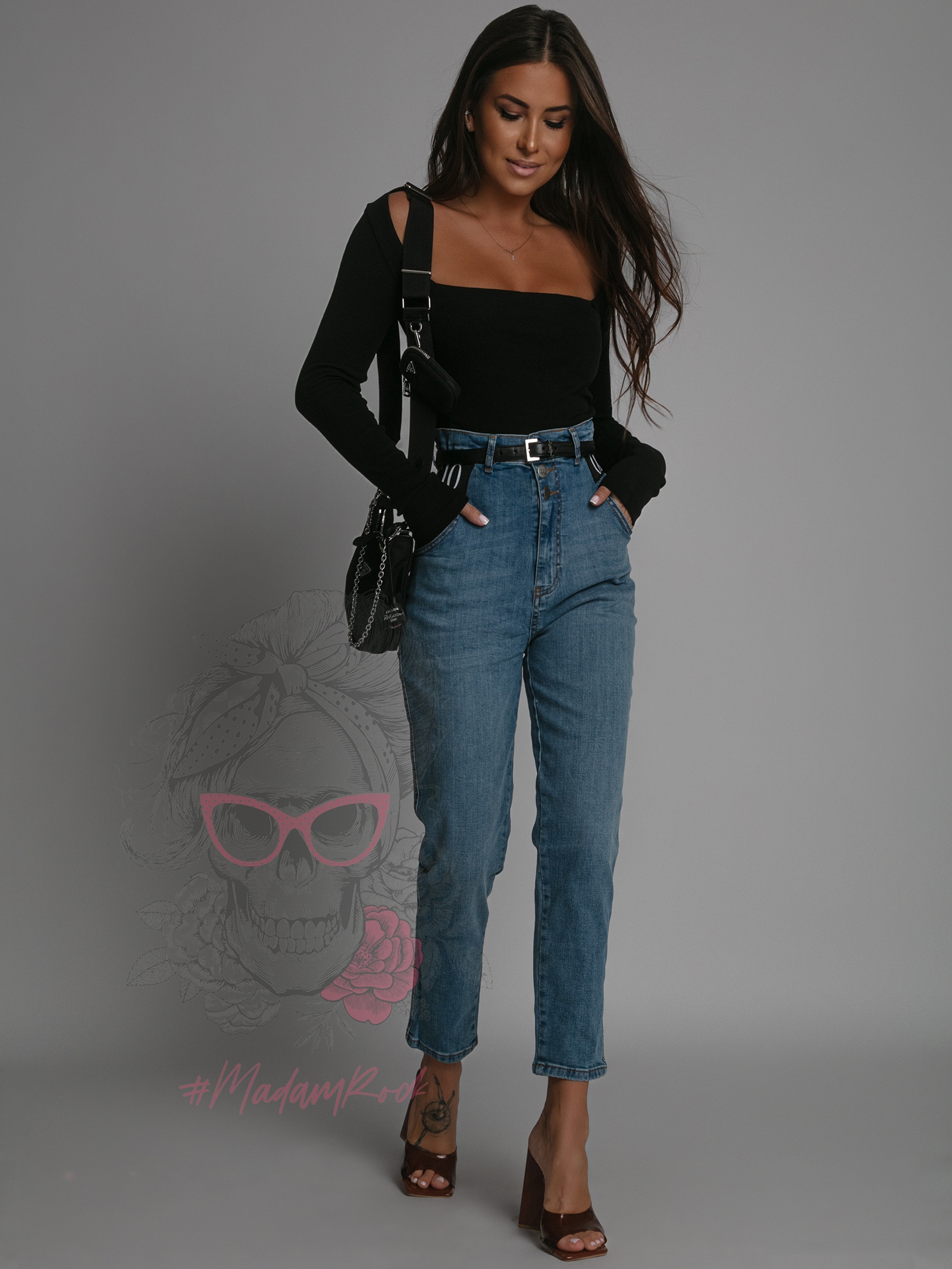 Spodnie jeansowe wysoki stan Graf Ola Voga niebieskie