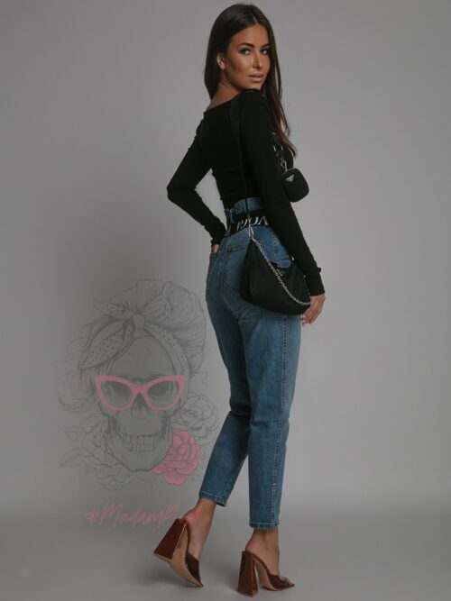 Spodnie jeansowe wysoki stan Graf Ola Voga niebieskie