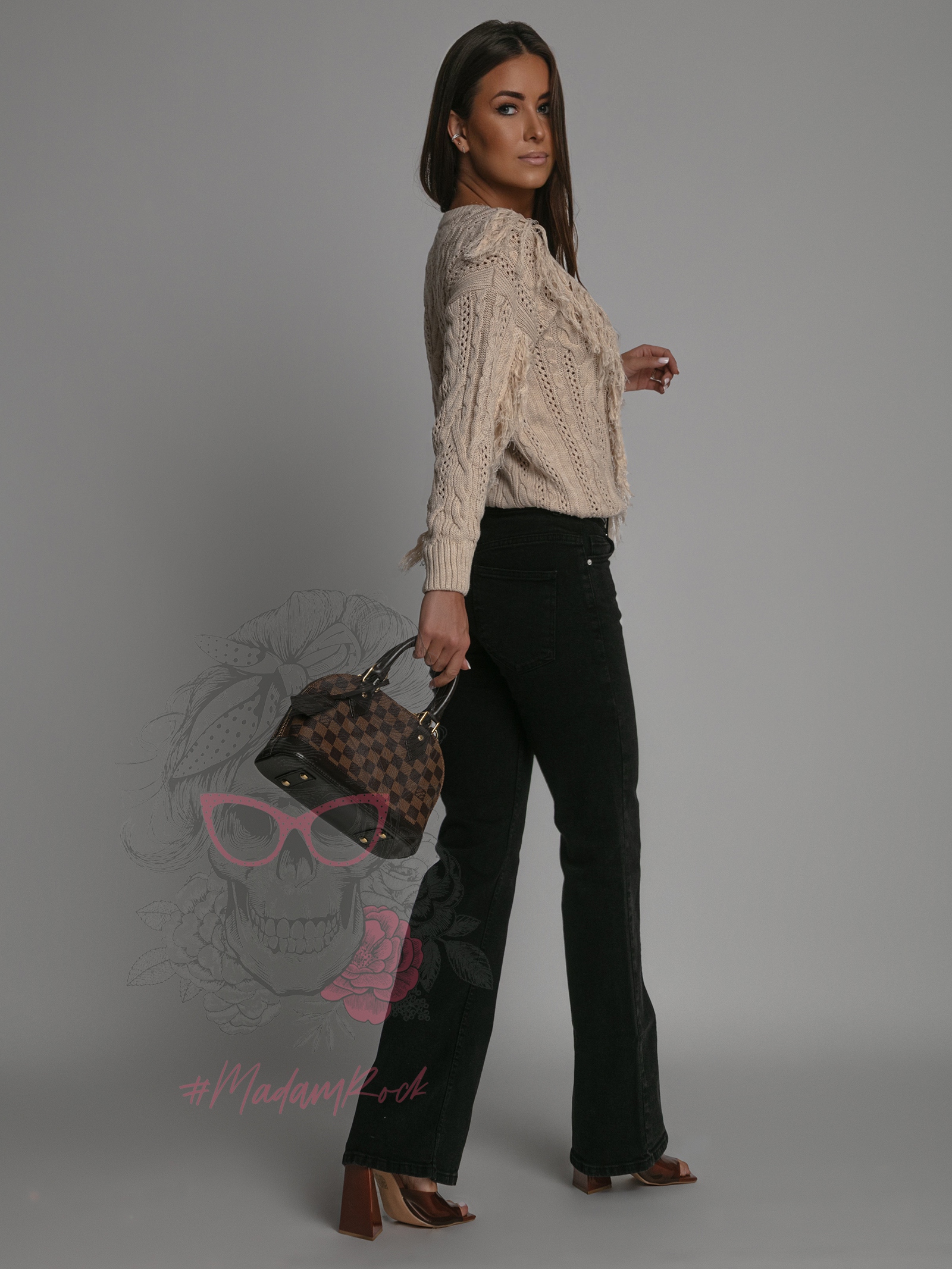 Spodnie jeansowe dzwony Poge czarne