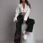 Spodnie szerokie Jos czarne