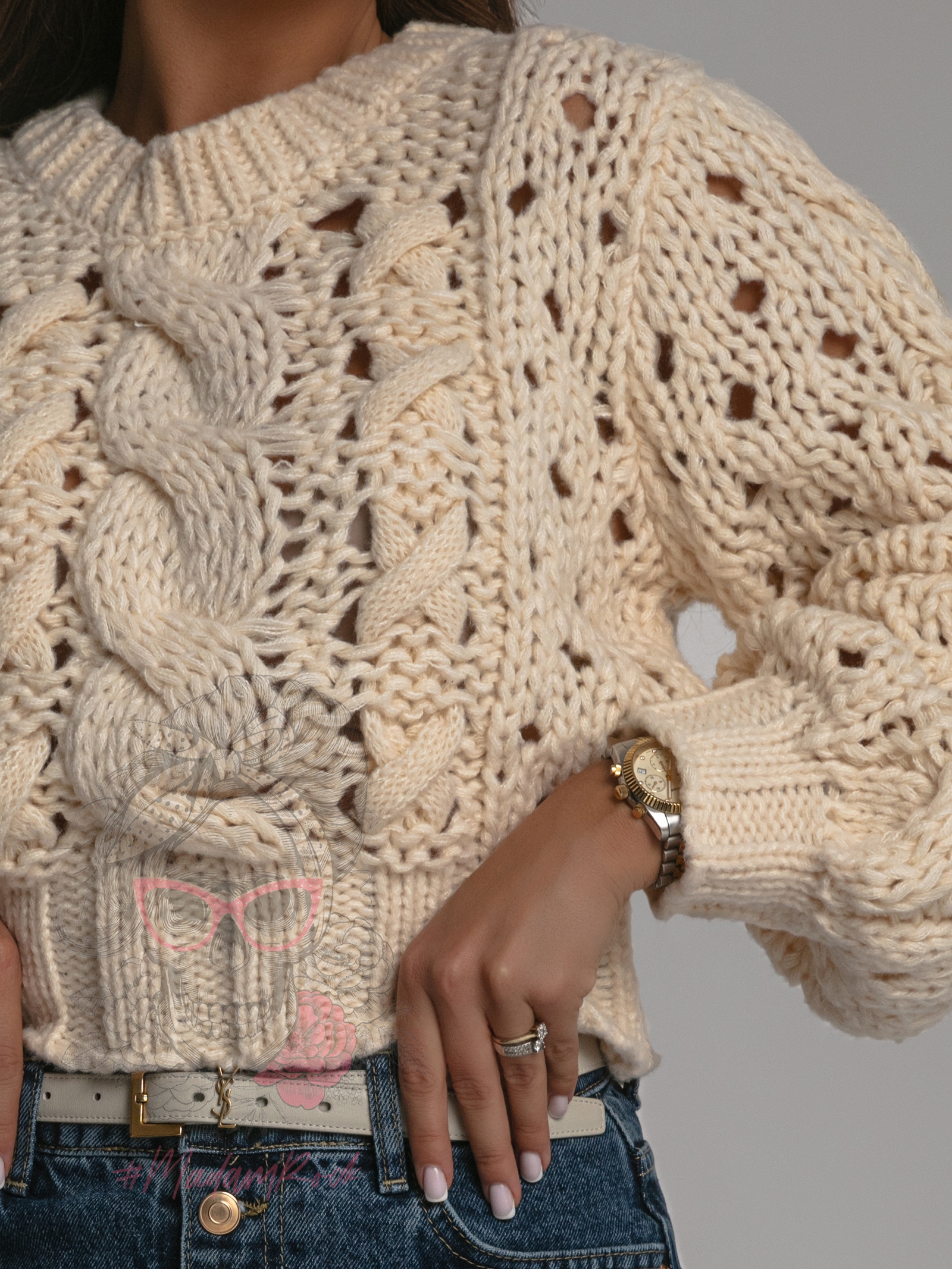 Sweter o luźnym splocie Patt beżowy