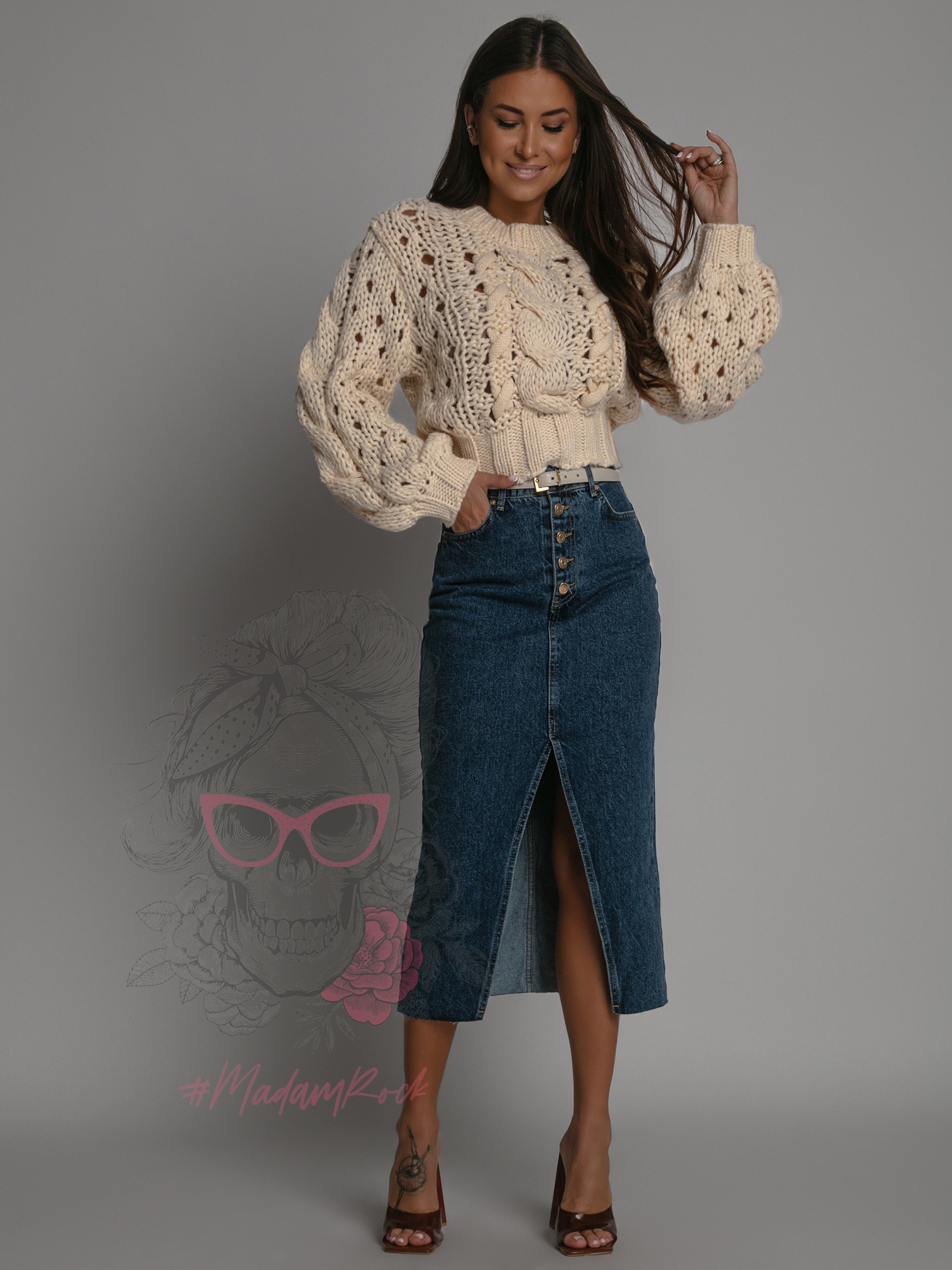 Sweter o luźnym splocie Patt beżowy