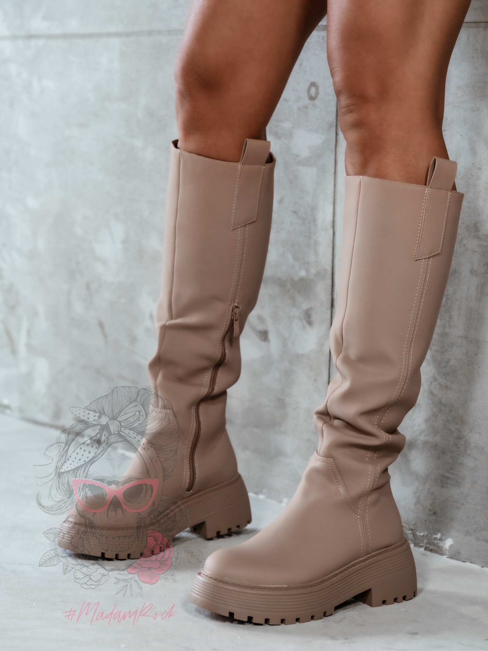 Kozaki oficerki na platformie Rock Craft cappuccino