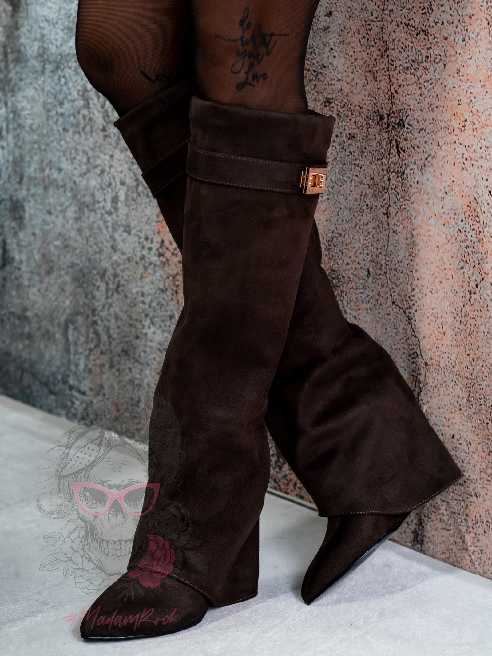 Kozaki koturny Madam Givme czekoladowe zamszowe