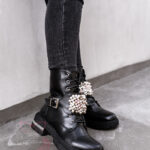 Workery z perłami Madam Delli czarne