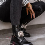 Workery z perłami Madam Delli czarne