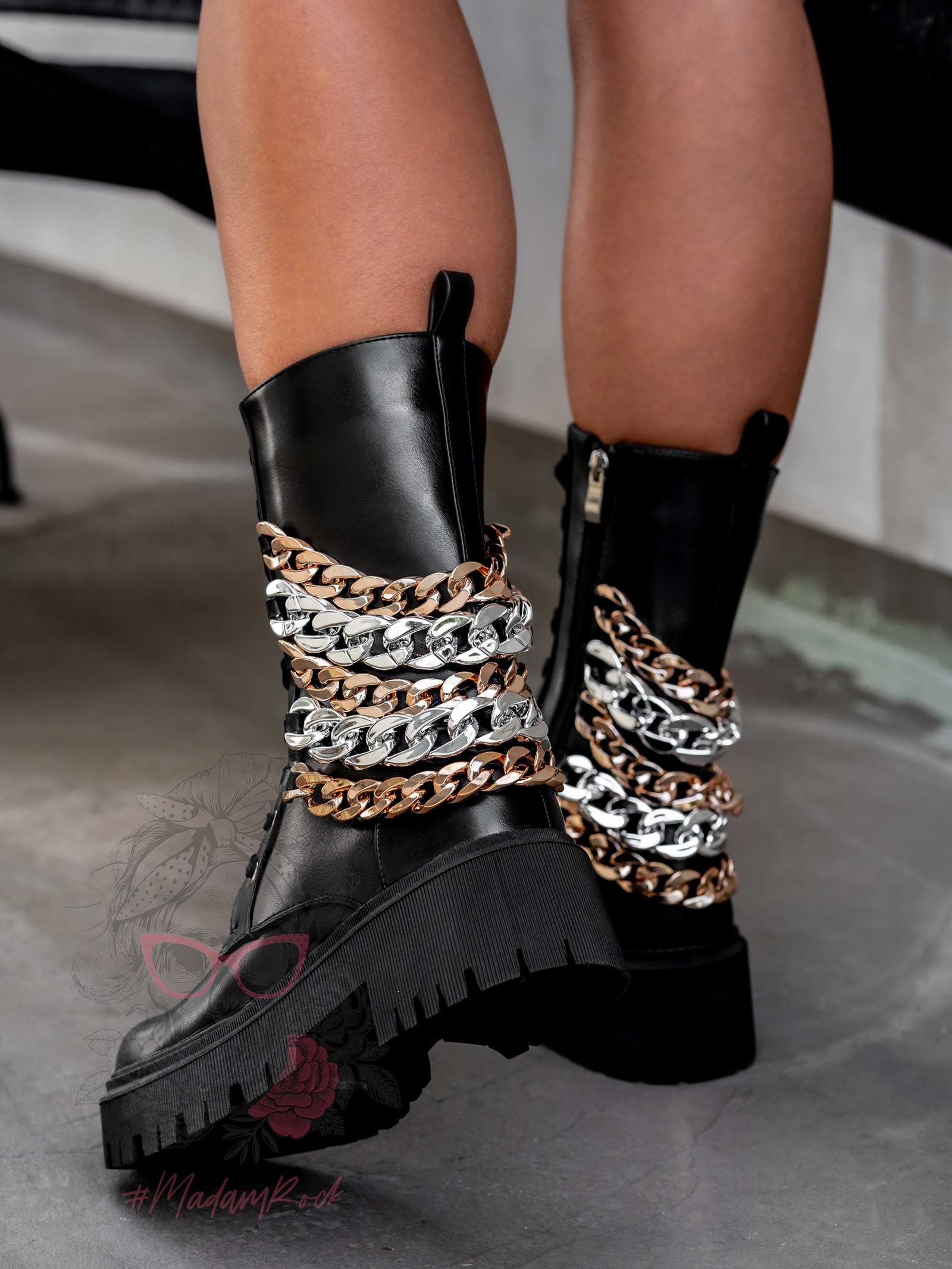 Workery z łańcuchami Detex Rock czarne