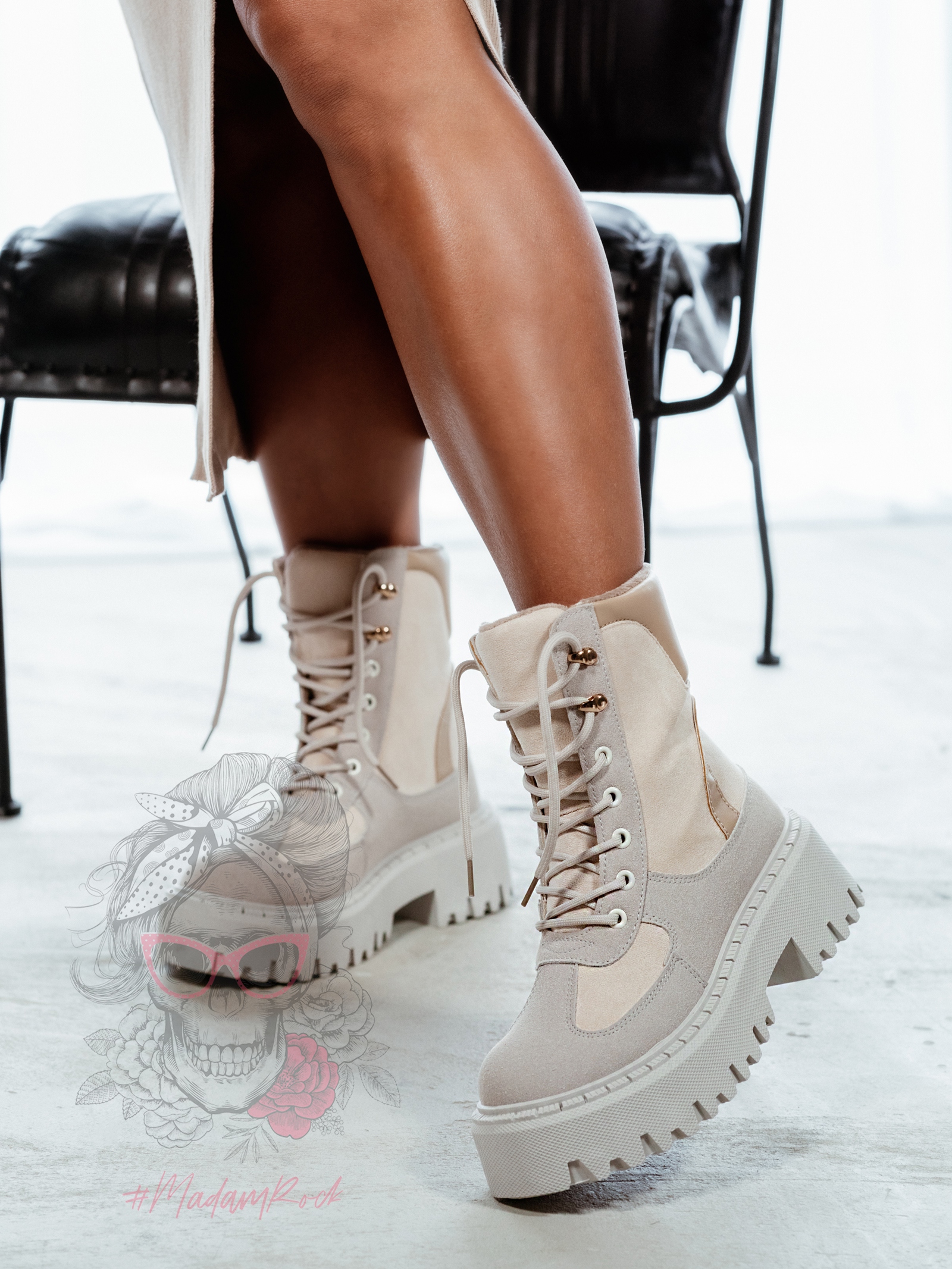 Traperki zamszowe Madam Dobe beżowe