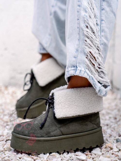 Botki z kożuszkiem Rock Meu khaki