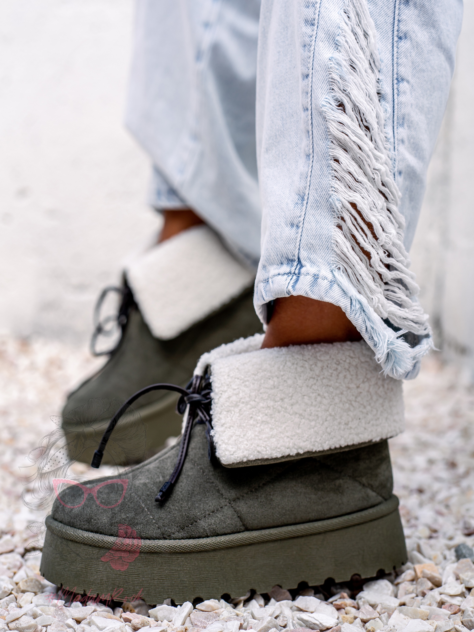 Botki z kożuszkiem Rock Meu khaki