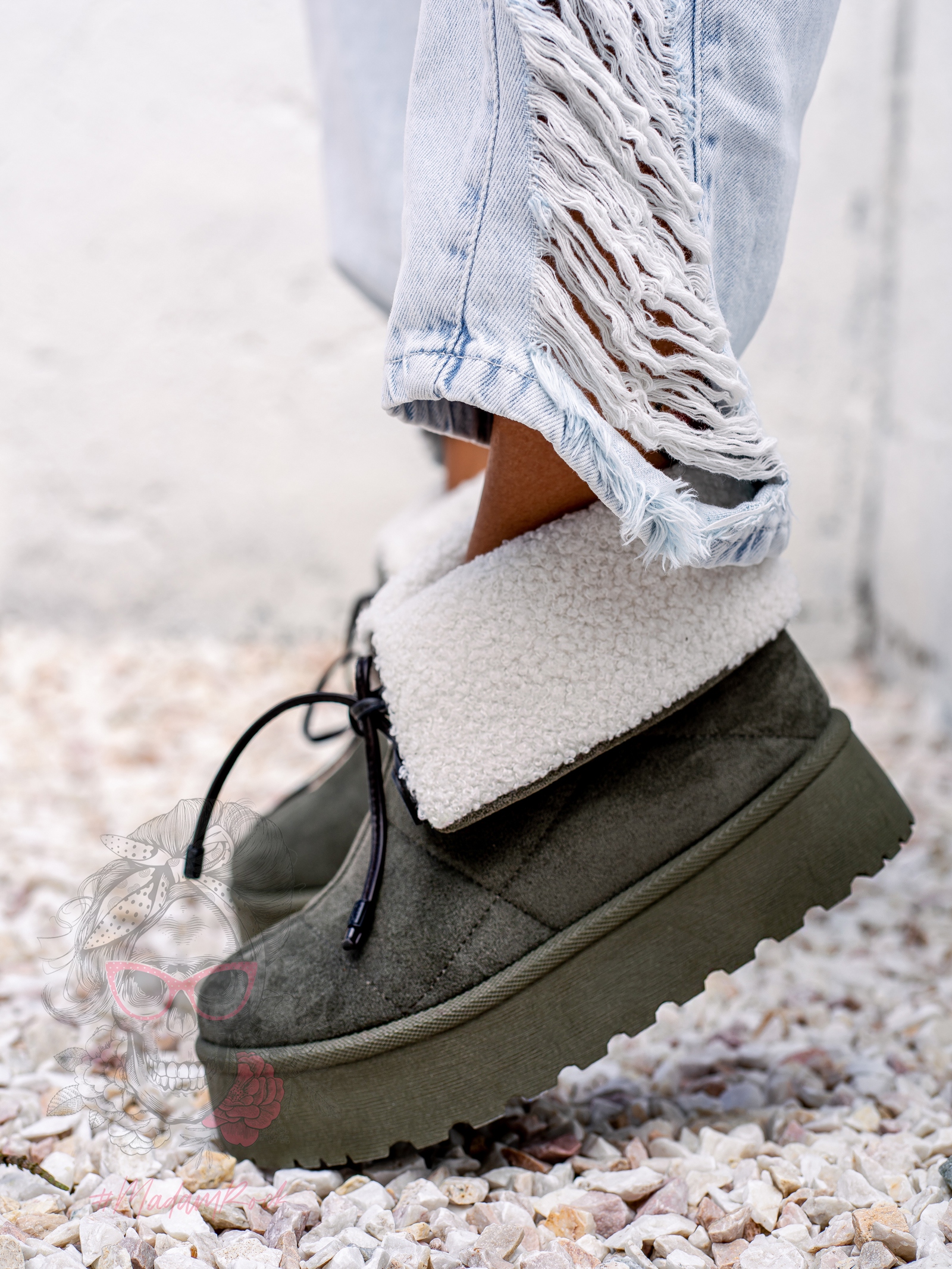 Botki z kożuszkiem Rock Meu khaki