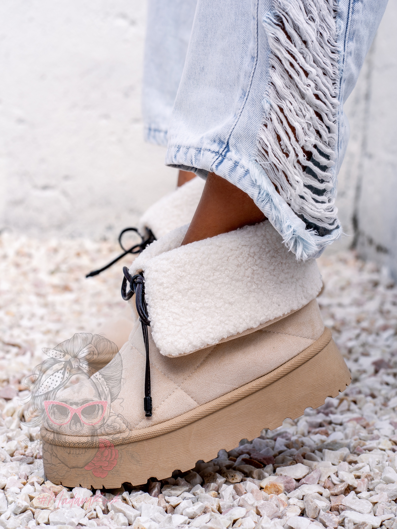 Botki z kożuszkiem Rock Meu beżowe