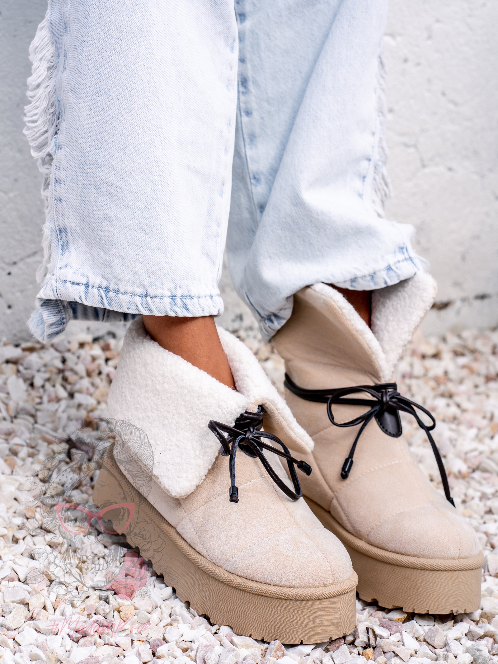 Botki z kożuszkiem Rock Meu beżowe