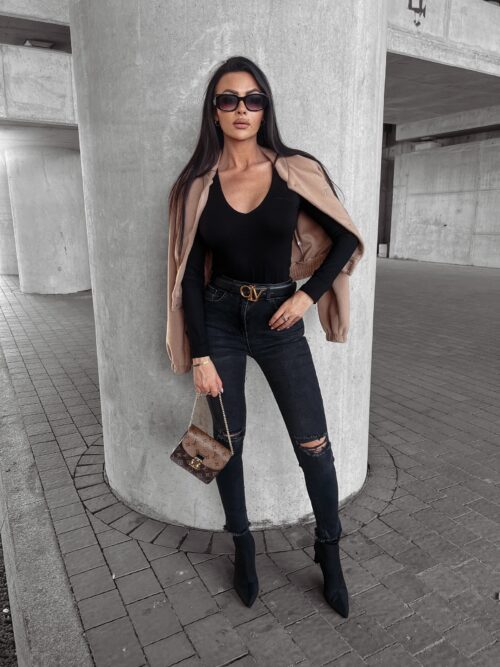 Body dopasowane z dekoltem Gwen Ola Voga czarne