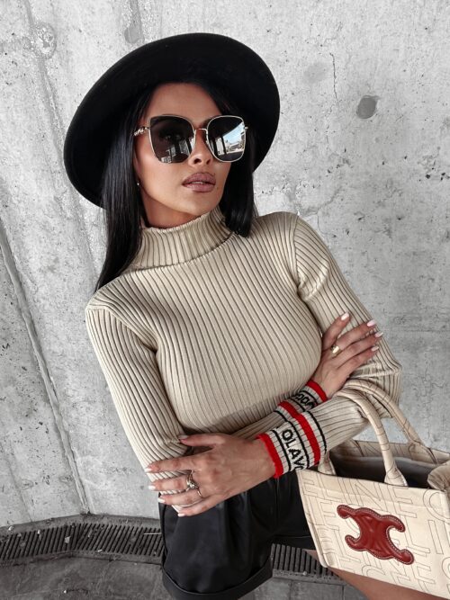 Golf dopasowany bawełniany Neve Ola Voga beżowy